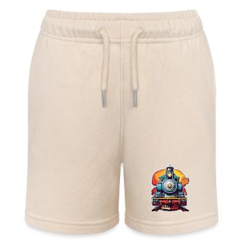 Farbenfrohe bunte Lokomotive von vorne - Stanley/Stella Teenager Bio-Joggingshorts MINI BOLTER - Natur - Vorne