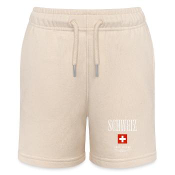 Swiss flag, made in Switzerland - Stanley/Stella MINI BOLTER Organic Teen Jogging Shorts - soft Ecru - Front