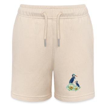 The elegant crane with flowers - Stanley/Stella MINI BOLTER Organic Teen Jogging Shorts - soft Ecru - Front