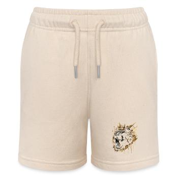 Gamer Schädel mit Krone Headset Golden - Stanley/Stella Teenager Bio-Joggingshorts MINI BOLTER - Natur - Vorne