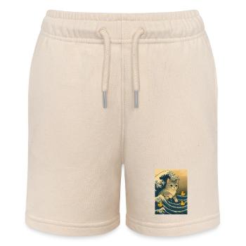 Cats in the sea of waves with ducks - Stanley/Stella MINI BOLTER Organic Teen Jogging Shorts - soft Ecru - Front