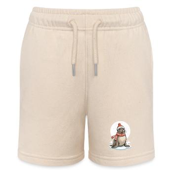 Winterliches Robbe mit Schal - Stanley/Stella Teenager Bio-Joggingshorts MINI BOLTER - Natur - Vorne