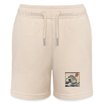 Kaiju cat in the Japanese sea of waves - Stanley/Stella MINI BOLTER Organic Teen Jogging Shorts - soft Ecru - Front
