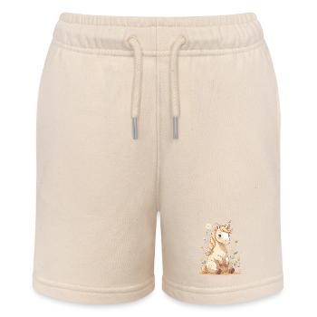 Zartes Einhorn im Blütenwald - Stanley/Stella Teenager Bio-Joggingshorts MINI BOLTER - Natur - Vorne