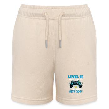 15. Geburtstag Gamer Shirt Level 15 freigeschaltet - Stanley/Stella Teenager Bio-Joggingshorts MINI BOLTER - Natur - Vorne