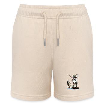 Funny fishing goat with big catch - Stanley/Stella MINI BOLTER Organic Teen Jogging Shorts - soft Ecru - Front