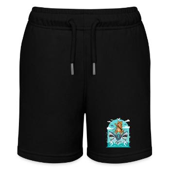 Kätzchen auf Haiabenteuer - Stanley/Stella Teenager Bio-Joggingshorts MINI BOLTER - Schwarz - Vorne