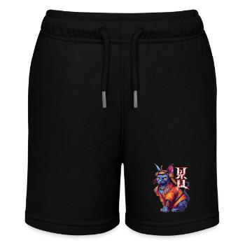 Samurai Cat - Ninja Kitten - Stanley/Stella MINI BOLTER Organic Teen Jogging Shorts - black - Front
