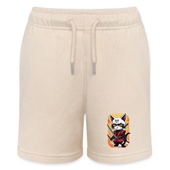 Ninja Cat - Samurai Kitten - Stanley/Stella MINI BOLTER Organic Teen Jogging Shorts - soft Ecru - Front