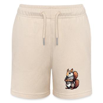 Warrior Squirrel Illustration - Stanley/Stella MINI BOLTER Organic Teen Jogging Shorts - soft Ecru - Front