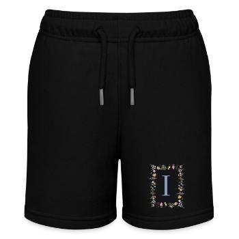 Florale Initial "I" Blumenmonogramm - Stanley/Stella Teenager Bio-Joggingshorts MINI BOLTER - Schwarz - Vorne