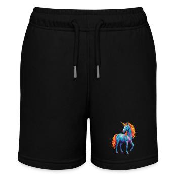 Geometrisches Einhorn Farbenfrohe Fantasy-Pop Art - Stanley/Stella Teenager Bio-Joggingshorts MINI BOLTER - Schwarz - Vorne
