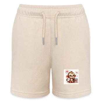 Monkey with book - Stanley/Stella MINI BOLTER Organic Teen Jogging Shorts - soft Ecru - Front