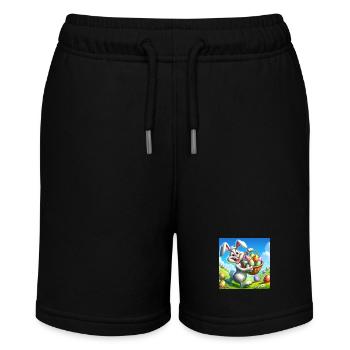 ein fröhlicher osterhase auf einer grüner Wiese - Stanley/Stella Teenager Bio-Joggingshorts MINI BOLTER - Schwarz - Vorne