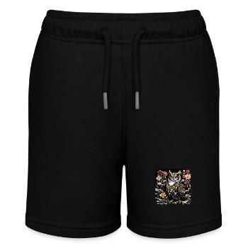 Eule mit Rosenblüten Ranken in Holzschnittoptik - Stanley/Stella Teenager Bio-Joggingshorts MINI BOLTER - Schwarz - Vorne