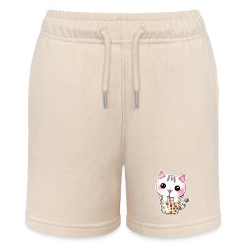 Kawaii Bubble Tea Katze - Stanley/Stella Teenager Bio-Joggingshorts MINI BOLTER - Natur - Vorne