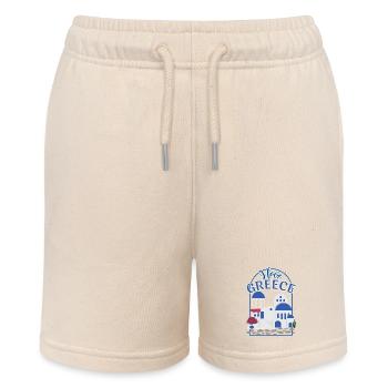 I Love Greece Illustrative Typography - Stanley/Stella MINI BOLTER Organic Teen Jogging Shorts - soft Ecru - Front