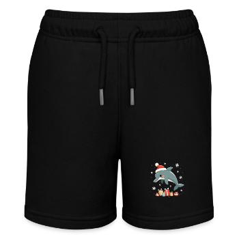 Dolphin with Santa Hat - Snowflakes - Stanley/Stella MINI BOLTER Organic Teen Jogging Shorts - black - Front