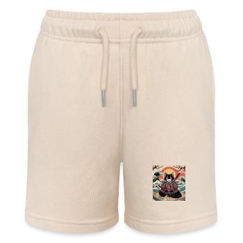 Samurai Cat with Sunset and Waves – Jap - Stanley/Stella MINI BOLTER Organic Teen Jogging Shorts - soft Ecru - Front