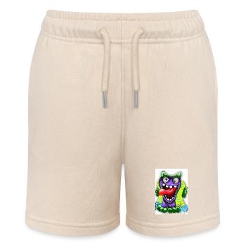 Bunter Cartoon Monster mit Riesenzunge - Stanley/Stella Teenager Bio-Joggingshorts MINI BOLTER - Natur - Vorne