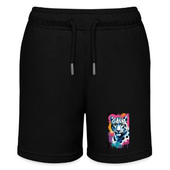 Schneeleopard | Leopard | Raubtier - Stanley/Stella Teenager Bio-Joggingshorts MINI BOLTER - Schwarz - Vorne