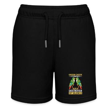 Grüner Sittich alias Zerstörer der Stille Papagei - Stanley/Stella Teenager Bio-Joggingshorts MINI BOLTER - Schwarz - Vorne