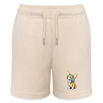Corgi mit Kopfhörern - Stanley/Stella Teenager Bio-Joggingshorts MINI BOLTER - Natur - Vorne