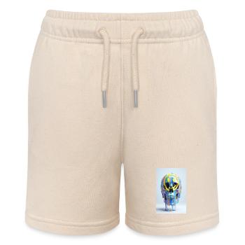 Psychedelischer Totenkopf mit Smile Brille - Stanley/Stella Teenager Bio-Joggingshorts MINI BOLTER - Natur - Vorne