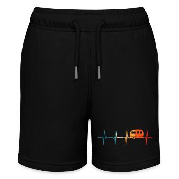 Caravan Heartbeat Retro Camper ECG Camping - Stanley/Stella MINI BOLTER Organic Teen Jogging Shorts - black - Front