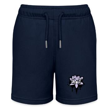 abstraktes Lotos Blüten Seerosen Graffiti - Stanley/Stella Teenager Bio-Joggingshorts MINI BOLTER - Navy - Vorne