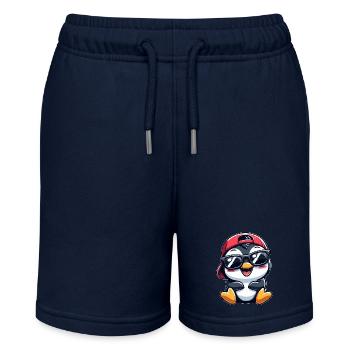 Cooler Pinguin mit Sonnenbrille Cartoon Stil - Stanley/Stella Teenager Bio-Joggingshorts MINI BOLTER - Navy - Vorne