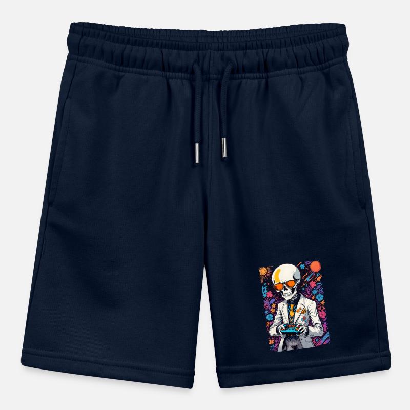 Retro Gamer Skelett mit Controller Konsolenspiele Stanley/Stella Teenager Bio-Joggingshorts MINI BOLTER