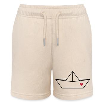 Boot Papier Schiff Herz I Hafen Liebe Geschenk - Stanley/Stella Teenager Bio-Joggingshorts MINI BOLTER - Natur - Vorne