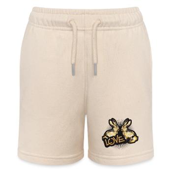 two gold-colored rabbits colored in chrome look - Stanley/Stella MINI BOLTER Organic Teen Jogging Shorts - soft Ecru - Front
