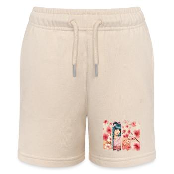 Kirschblüten Kimono Panel Portrait - Stanley/Stella Teenager Bio-Joggingshorts MINI BOLTER - Natur - Vorne