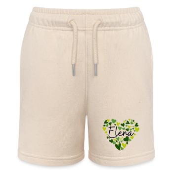 Elena - Green Heart Pattern for Eco Lovers - Stanley/Stella MINI BOLTER Organic Teen Jogging Shorts - soft Ecru - Front