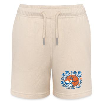 Schlafender Fuchs im Blumen-Nachtgarten - Stanley/Stella Teenager Bio-Joggingshorts MINI BOLTER - Natur - Vorne