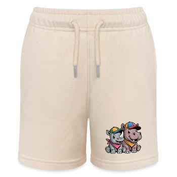 Baby Rhino & Hippo – Süßes Tierduo mit Cap - Stanley/Stella Teenager Bio-Joggingshorts MINI BOLTER - Natur - Vorne