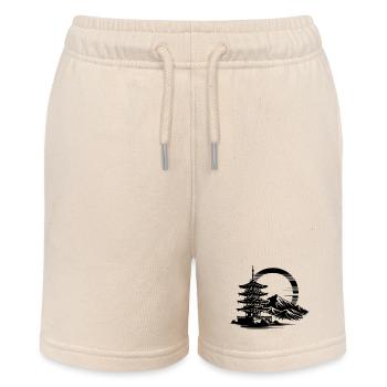 Japanese pagoda with mountains in the background - Stanley/Stella MINI BOLTER Organic Teen Jogging Shorts - soft Ecru - Front