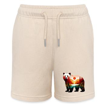 Decorated bear painted with forest landscape - Stanley/Stella MINI BOLTER Organic Teen Jogging Shorts - soft Ecru - Front