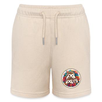 Süße liebenswerte Igelfamilie im Blätterkreis - Stanley/Stella Teenager Bio-Joggingshorts MINI BOLTER - Natur - Vorne