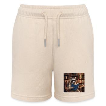 Lesender Waschbär in Bibliothek - Stanley/Stella Teenager Bio-Joggingshorts MINI BOLTER - Natur - Vorne