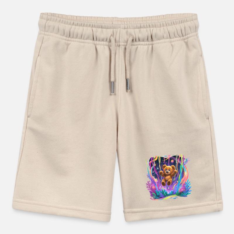 Neon forest teddy bear on swing Stanley/Stella MINI BOLTER Organic Teen Jogging Shorts