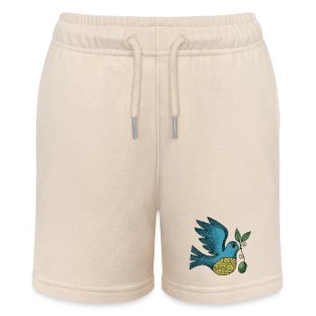 Oiseau azur avec ventre tourbillonnant - Short bio MINI BOLTER Stanley/Stella Ado - écru doux - Devant