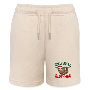 Festive Sloth Christmas Design with Lights - Stanley/Stella MINI BOLTER Organic Teen Jogging Shorts - soft Ecru - Front