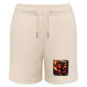 Fiery Lava Head Motif - Stanley/Stella MINI BOLTER Organic Teen Jogging Shorts - soft Ecru - Front