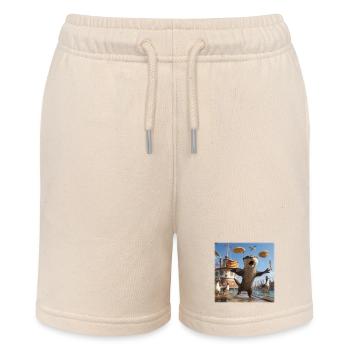 Funny Otter with Pancake Chaos Design - Stanley/Stella MINI BOLTER Organic Teen Jogging Shorts - soft Ecru - Front