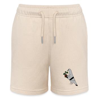 Pigeon with Plant – Minimal urban illustration - Stanley/Stella Teenager Bio-Joggingshorts MINI BOLTER - Natur - Vorne