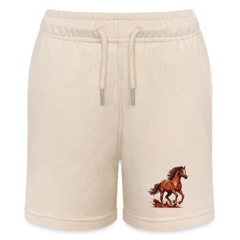 Arabisches Kastanienpferd Reitkraftenergie - Stanley/Stella Teenager Bio-Joggingshorts MINI BOLTER - Natur - Vorne