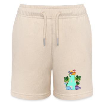 Dinosaur 4 years old 4th birthday party - Stanley/Stella MINI BOLTER Organic Teen Jogging Shorts - soft Ecru - Front